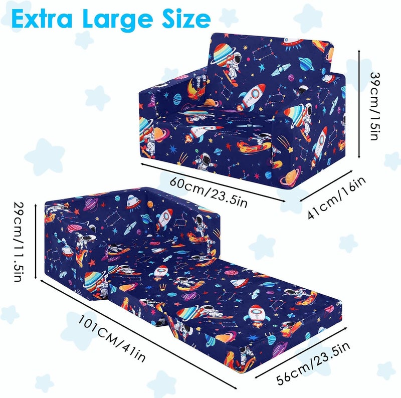 Decalsweet Foldable Kids Sofa Couch 2 in 1 Children Convertible Sofa to Lounger Flip Open Toddlers Sofa Bed,Extra Wide Soft Lightweight for Bedroom Livingroom Playroom - Image 3